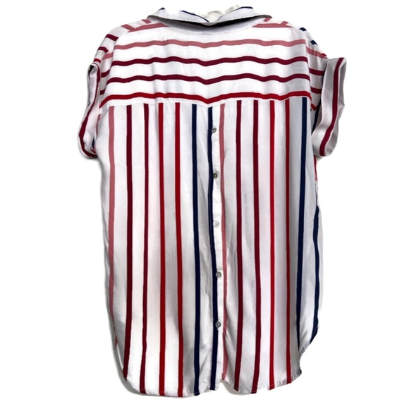 Alexander Jordan • Women’s Striped Back Button Short Sleeve Tunic Top • Medium - Picture 2 of 6